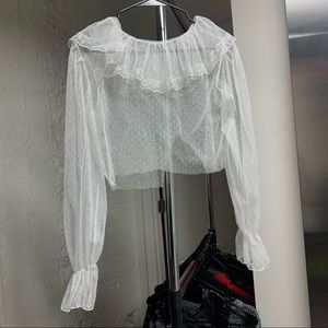 white sheer vintage long sleeve top